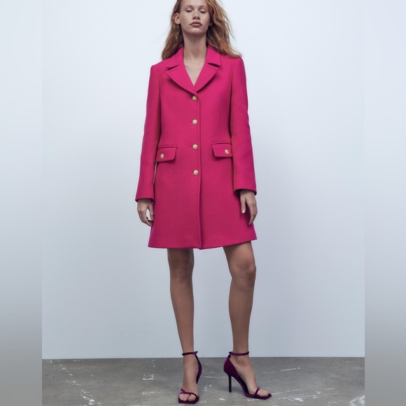 ZARA LIMITED EDITION FUCHSIA WOOL COAT GOLD BUTTONS - Picture 3 of 8